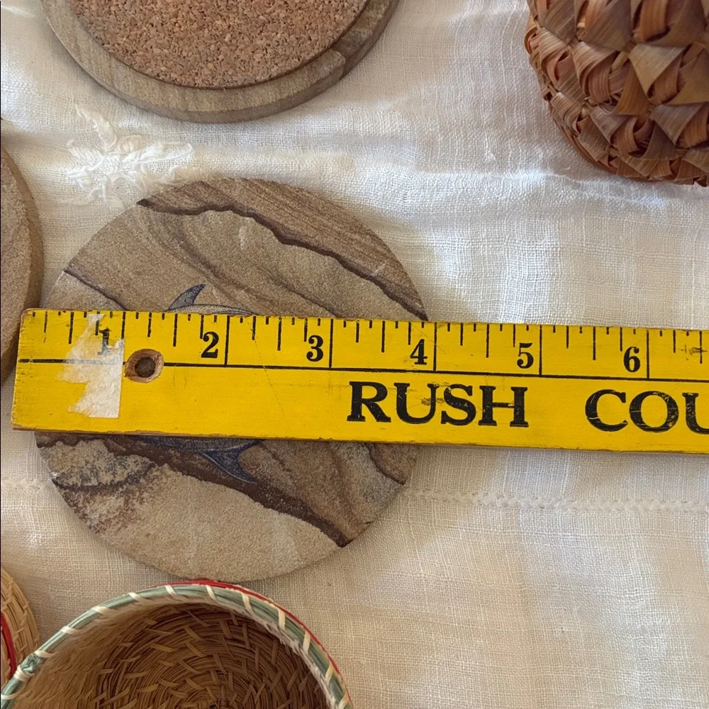 Collection of Beachy accents Coasters W/ Cork Backings Woven Porcelain Vase Set